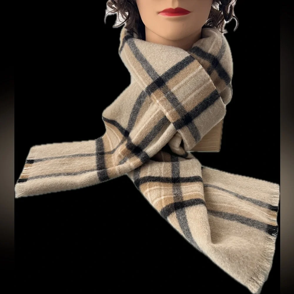 🐑NWOT? Soft Plaid Wool Banana Republic Unisex Scarf | Black & Tan/Maverick Tan